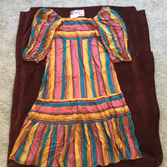 NWT, Anthropologie  Farm Rio Rainbow Striped Midi Dress - Picture 7 of 16